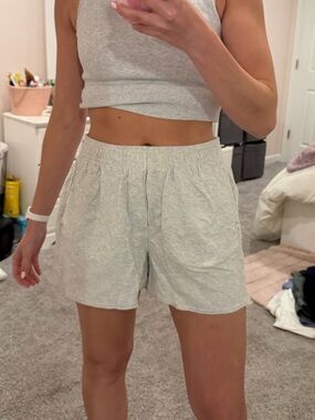 aerie Light Gray Elastic-Waist Athletic Shorts